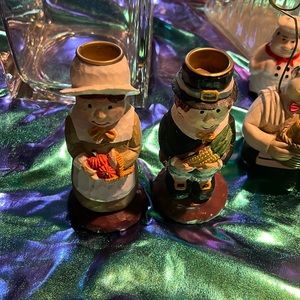 Thanksgiving pilgrims candle holder set new never used